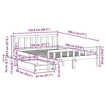 Massivholzbett ohne Matratze 120x190 cm Kiefernholz