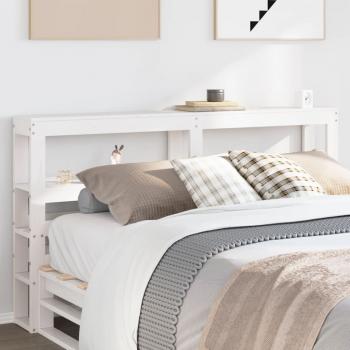 ARDEBO.de - Kopfteil mit Ablagen Weiß 120 cm Massivholz Kiefer