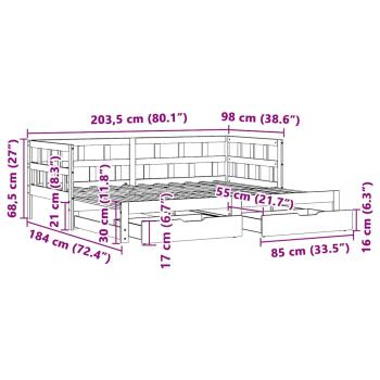 Tagesbett Ausziehbar mit Schubladen ohne Matratze Weiß 90x200cm