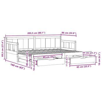 Tagesbett Ausziehbar mit Schubladen ohne Matratze Weiß 80x200cm