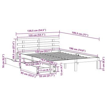Massivholzbett mit Schubladen Weiß 135x190 cm Kiefer
