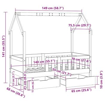 Kinderbett mit Schubladen 70x140 cm Massivholz Kiefer