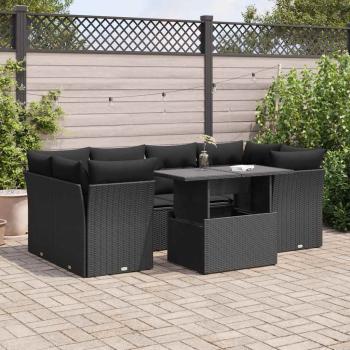 ARDEBO.de - 7-tlg. Garten-Sofagarnitur mit Kissen Schwarz Poly Rattan