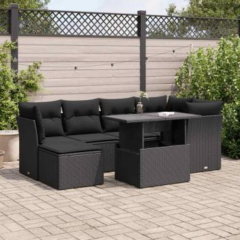 ARDEBO.de - 7-tlg. Garten-Sofagarnitur mit Kissen Schwarz Poly Rattan