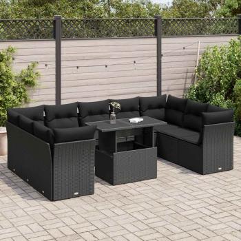 ARDEBO.de - 10-tlg. Garten-Sofagarnitur mit Kissen Schwarz Poly Rattan