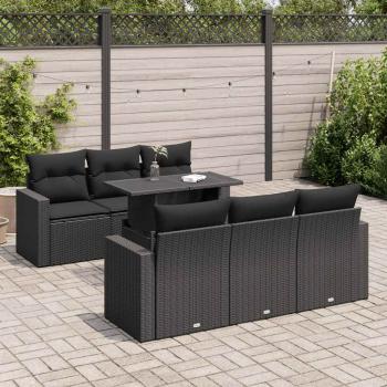 ARDEBO.de - 7-tlg. Garten-Sofagarnitur mit Kissen Schwarz Poly Rattan