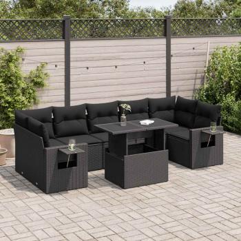 ARDEBO.de - 8-tlg. Garten-Sofagarnitur mit Kissen Schwarz Poly Rattan