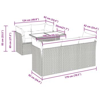 6-tlg. Garten-Sofagarnitur mit Kissen Schwarz Poly Rattan