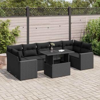 ARDEBO.de - 8-tlg. Garten-Sofagarnitur mit Kissen Schwarz Poly Rattan