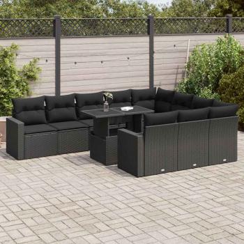 ARDEBO.de - 11-tlg. Garten-Sofagarnitur mit Kissen Schwarz Poly Rattan