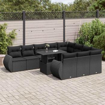 ARDEBO.de - 11-tlg. Garten-Sofagarnitur mit Kissen Schwarz Poly Rattan