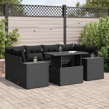 ARDEBO.de - 7-tlg. Garten-Sofagarnitur mit Kissen Schwarz Poly Rattan