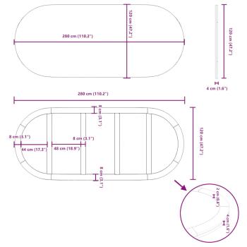 Tischplatte Hellbraun 280x120x4 cm Massivholz Eiche Oval