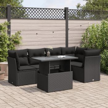ARDEBO.de - 6-tlg. Garten-Sofagarnitur mit Kissen Schwarz Poly Rattan