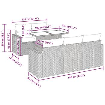 6-tlg. Garten-Sofagarnitur mit Kissen Schwarz Poly Rattan