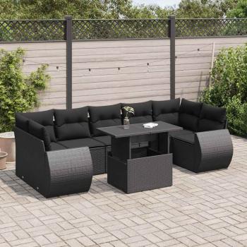 ARDEBO.de - 8-tlg. Garten-Sofagarnitur mit Kissen Schwarz Poly Rattan