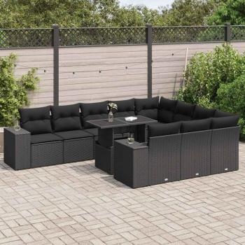 ARDEBO.de - 11-tlg. Garten-Sofagarnitur mit Kissen Schwarz Poly Rattan