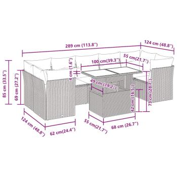 8-tlg. Garten-Sofagarnitur mit Kissen Schwarz Poly Rattan