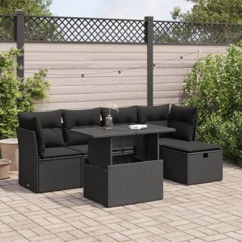 ARDEBO.de - 6-tlg. Garten-Sofagarnitur mit Kissen Schwarz Poly Rattan