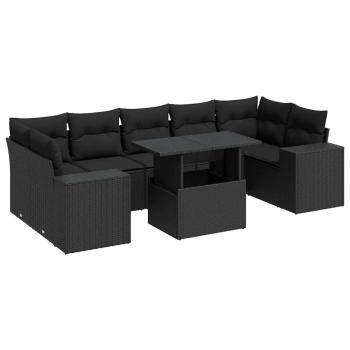 8-tlg. Garten-Sofagarnitur mit Kissen Schwarz Poly Rattan