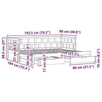 Tagesbett Ausziehbar mit Schubladen ohne Matratze Weiß 90x190cm