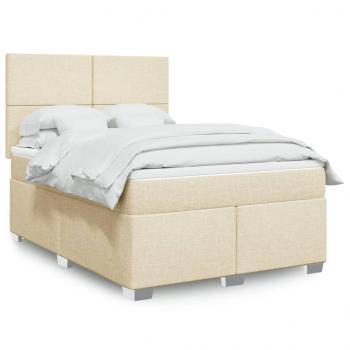 ARDEBO.de - Boxspringbett mit Matratze Creme 160x200 cm Stoff