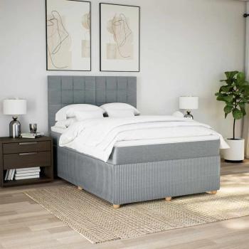 Boxspringbett mit Matratze Hellgrau 140x190 cm Stoff