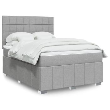 ARDEBO.de - Boxspringbett mit Matratze Hellgrau 140x190 cm Stoff