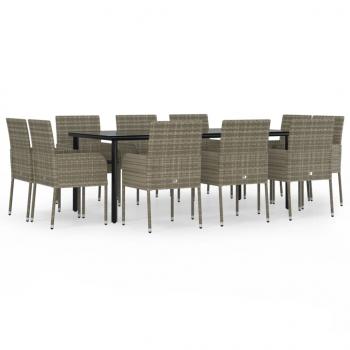 11-tlg. Garten-Essgruppe mit Kissen Schwarz & Grau Poly Rattan