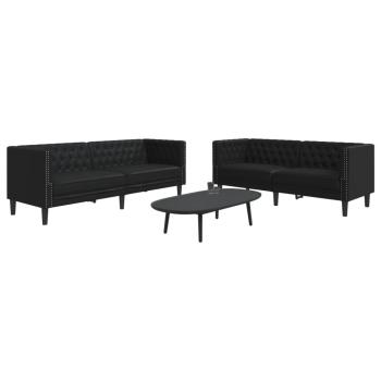 ARDEBO.de - 2-tlg. Chesterfield-Sofa-Set Schwarz Kunstleder