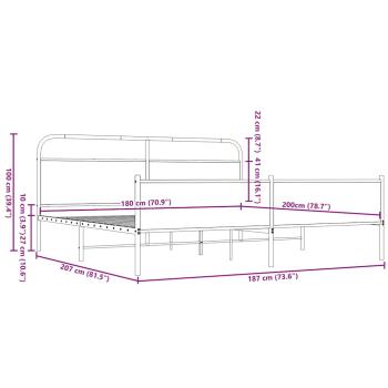 Metallbett ohne Matratze Braun Eichen-Optik 180x200 cm