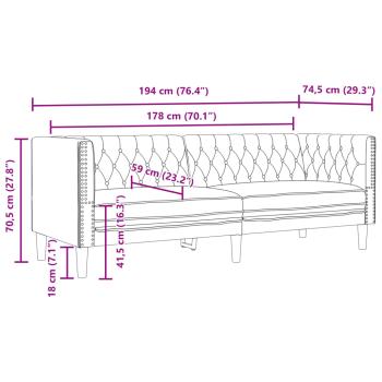 Chesterfield-Sofa 3-Sitzer Grau Kunstleder