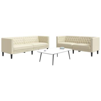 ARDEBO.de - 2-tlg. Chesterfield-Sofa-Set Creme Kunstleder