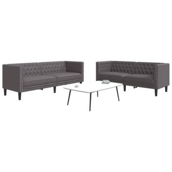 ARDEBO.de - 2-tlg. Chesterfield-Sofa-Set Grau Kunstleder