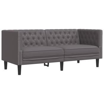 2-tlg. Chesterfield-Sofa-Set Grau Kunstleder