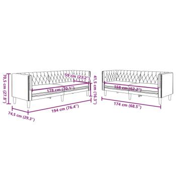 2-tlg. Chesterfield-Sofa-Set Grau Kunstleder