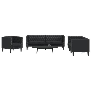 ARDEBO.de - 3-tlg. Chesterfield-Sofa-Set Schwarz Kunstleder