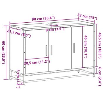 Waschbeckenunterschrank Räuchereiche 90x33x60 cm Holzwerkstoff