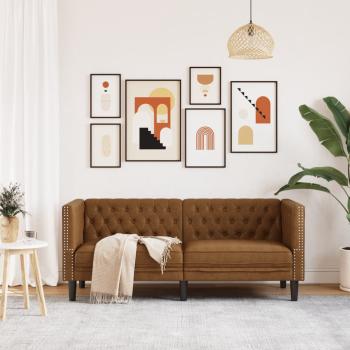 ARDEBO.de - Chesterfield-Sofa 2-Sitzer Braun Kunstleder in Wildleder-Optik