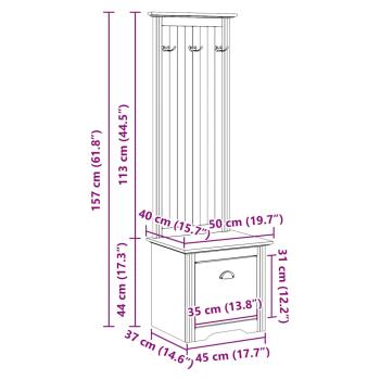 Flurschrank mit Haken BODO Grau 50x40x157 cm