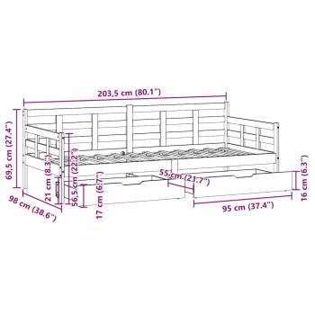 Tagesbett mit Schubladen Weiß 90x200 cm Kiefernholz