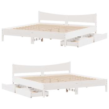 Massivholzbett mit Schubladen Weiß 180x200 cm Kiefer