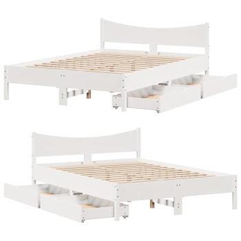 Massivholzbett mit Schubladen Weiß 140x200 cm Kiefer