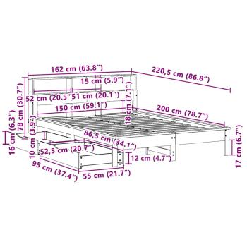 Massivholzbett mit Regal ohne Matratze 150x200 cm Kiefernholz