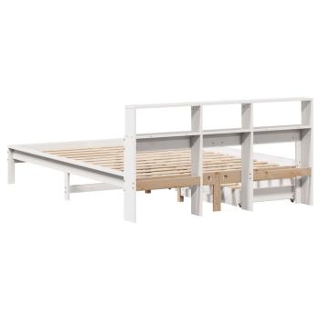 Massivholzbett mit Regal ohne Matratze Weiß 140x200 cm Kiefer