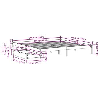 Massivholzbett ohne Matratze Weiß 200x200 cm Kiefernholz