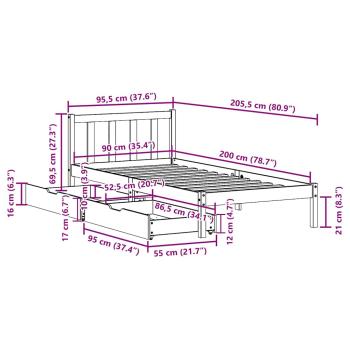 Massivholzbett ohne Matratze Weiß 90x200 cm Kiefernholz
