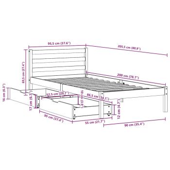 Massivholzbett ohne Matratze Weiß 90x200 cm Kiefernholz