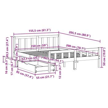 Massivholzbett ohne Matratze Weiß 150x200 cm Kiefernholz