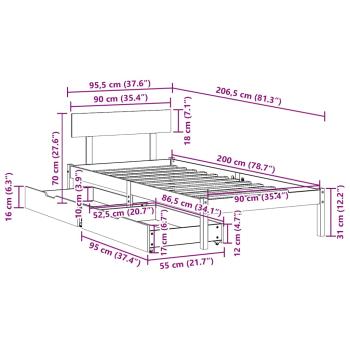 Massivholzbett ohne Matratze Weiß 90x200 cm Kiefernholz